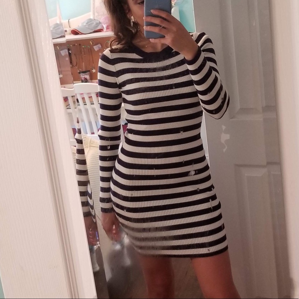 Striped bodycon sweater dress